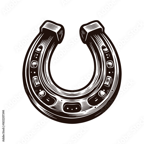 Western Horseshoe – Black and White Vector Illustration for Tracing and Engraving