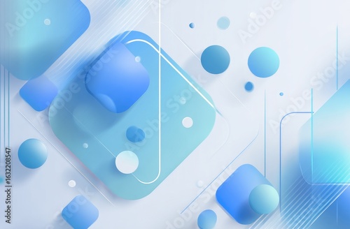 Abstract light blue geometric shapes and circles on a light background