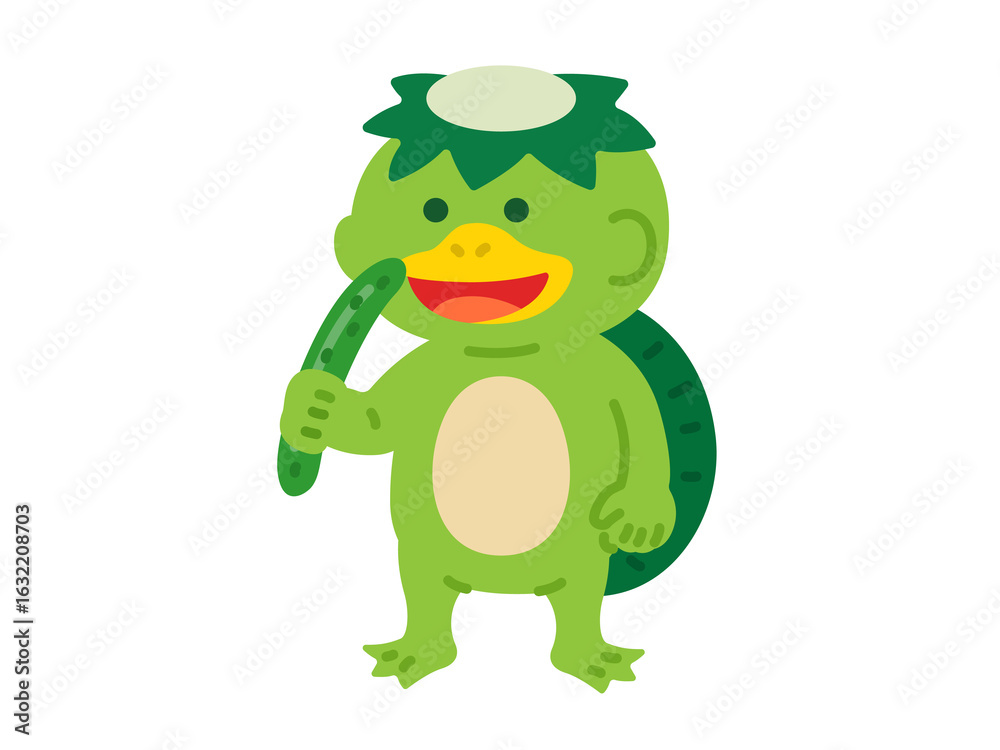Obraz premium キュウリを持った、河童のキャラクターのイラスト