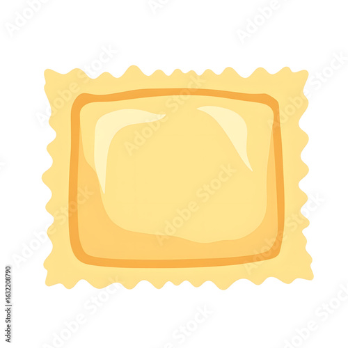 Plain ravioli pasta with wavy edges on transparent  background  