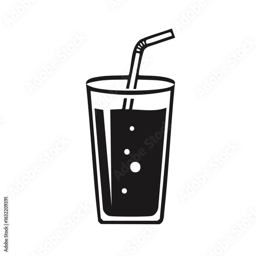 Simple icon of a fizzy drink in a glass with a drinking straw. Vector illustration.