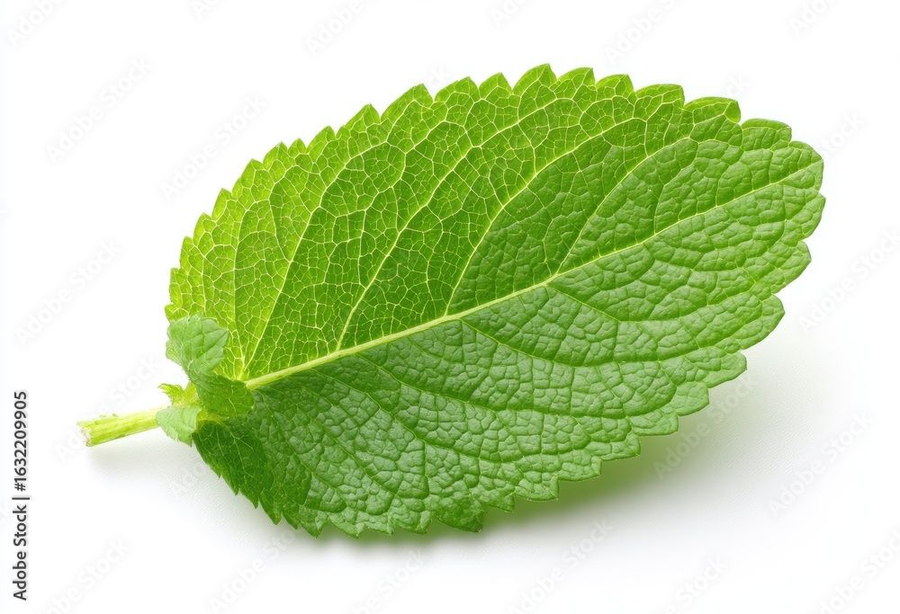 Fototapeta premium Close-up of a single vibrant green mint leaf