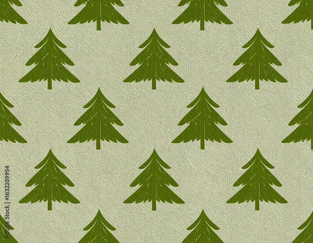 Fototapeta premium Seamless pattern featuring stylized green trees on a muted backdrop, perfect for nature-themed design projects.