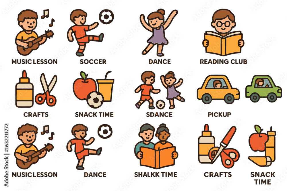 Fototapeta premium Variety of engaging activities at an after-school program for children including music, sports, crafts, and reading