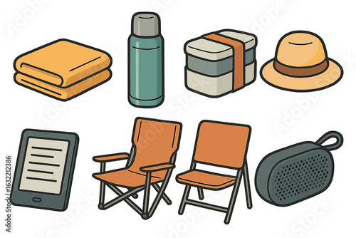 Essentials for a perfect outdoor picnic or beach day with friends and family in warm weather