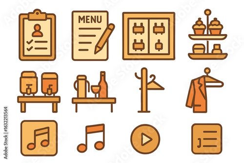 Menu options and service details displayed in a modern dining establishment during a busy afternoon