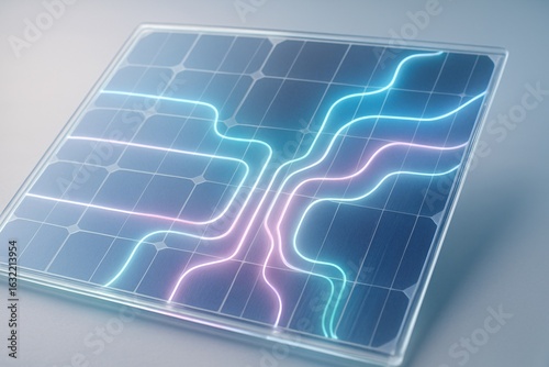 Transparent Solar Cell with Flowing Pastel Energy Circuits