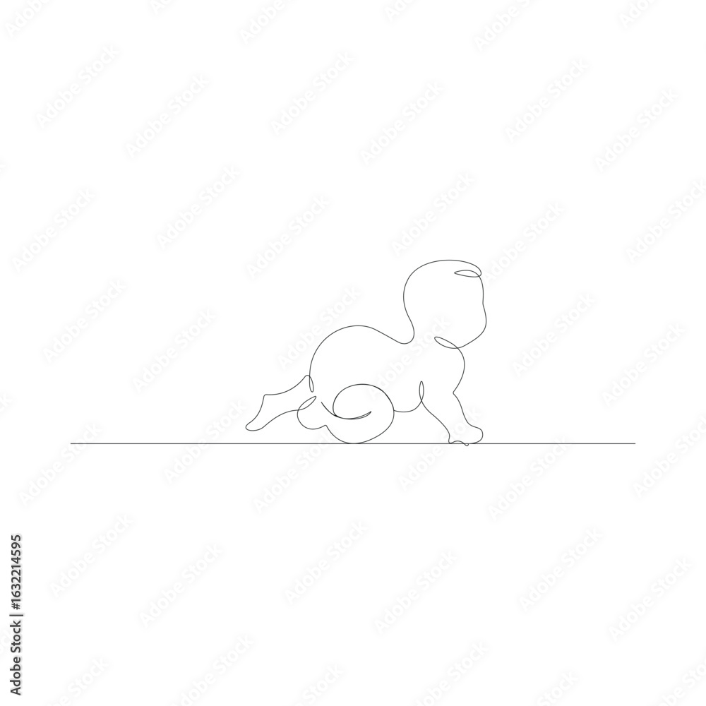 Obraz premium Continuous line drawing of baby crawling one line drawing of baby starting new world active baby single line vector illustration