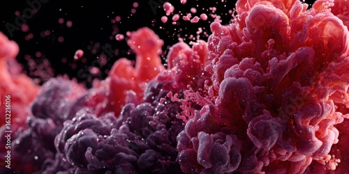 Vibrant pink and purple ink explosion against black background