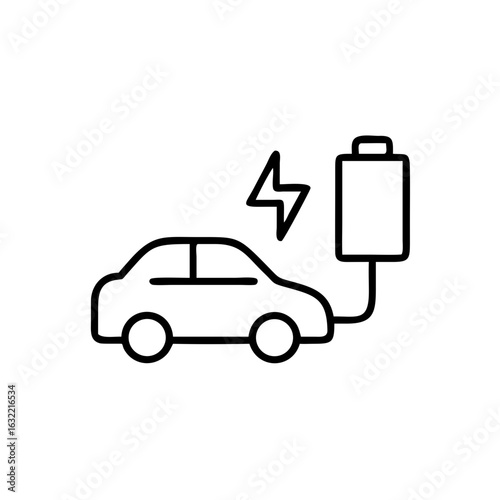 Electric vehicle charging with battery symbol and electricity icon