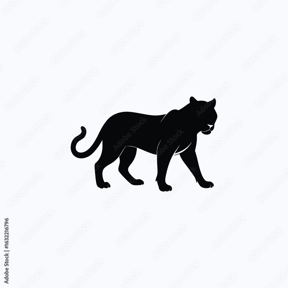Obraz premium Silhouette of a powerful black panther walking with its tail raised
