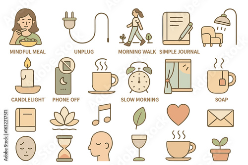 Mindful daily activities promoting relaxation and self-care during a slow morning routine in a cozy setting