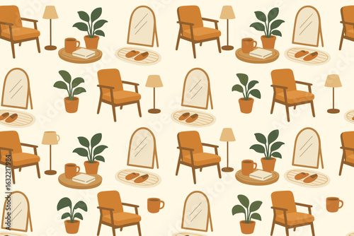 Cozy living room design featuring stylish chairs, plants, and mirrors in a relaxed setting