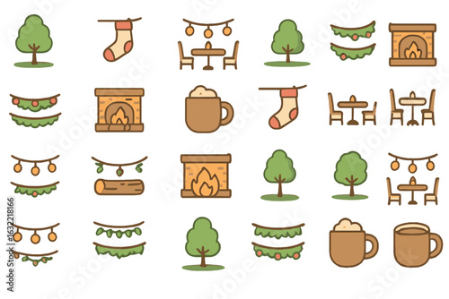 Cozy winter gathering with holiday decorations, warm drinks, and a welcoming fireplace