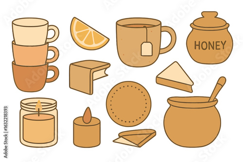 Warm beverage setup with honey, cheese, and citrus at a cozy afternoon gathering