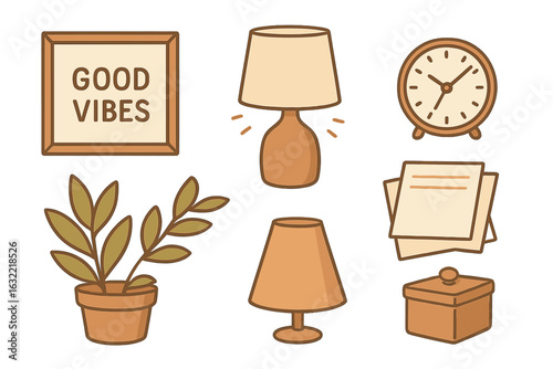 Cozy home decor elements featuring plants, lamps, and positive quotes to enhance any living space