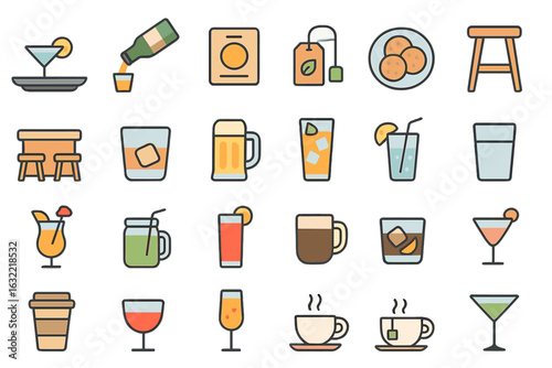 Variety of beverages and snacks arranged on a table in a casual setting during daytime