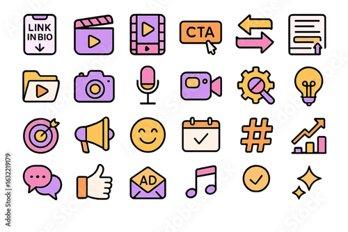 Icons representing various digital content creation tools and social media elements for effective online engagement