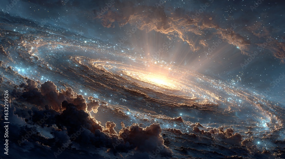 Fototapeta premium Protoplanetary disk with glowing molecular constellations in deep space, cinematic sci-fi concept