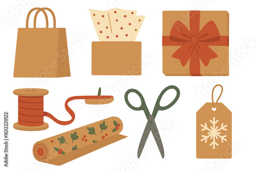 Creative gift wrapping ideas for the holiday season with decorative elements and supplies