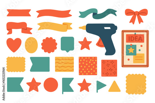Crafting materials and shapes for creative projects displayed on a flat surface