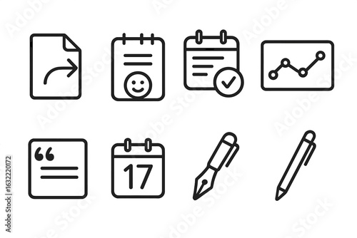 Collection of digital icons representing tasks, scheduling, and productivity tools in a minimalistic design for efficient workflow management