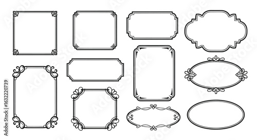 Vector illustration of collection of various decorative ornamental frames and borders in different styles, isolated on white background