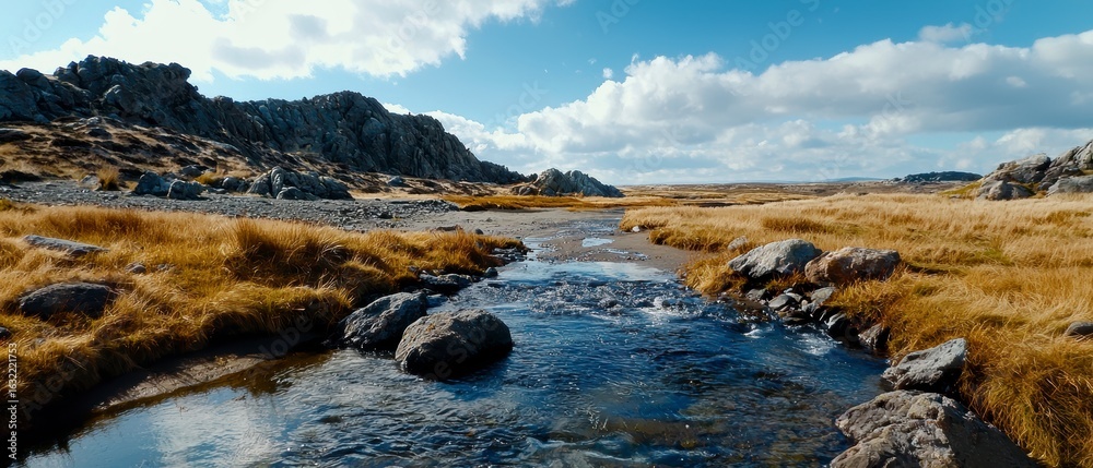 Fototapeta premium Serene Stream Flowing Through Rocky Landscape
