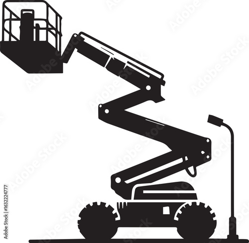 Cherry picker boom lift truck vector isolated on background