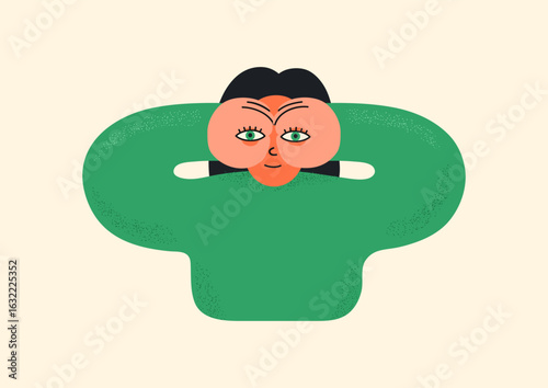 A woman looks through binoculars made by her hands. Future, vision concept.