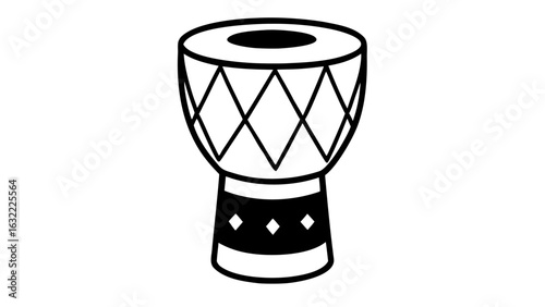 African Djembe Drum Line Sketch Black and White Ethnic Symbols