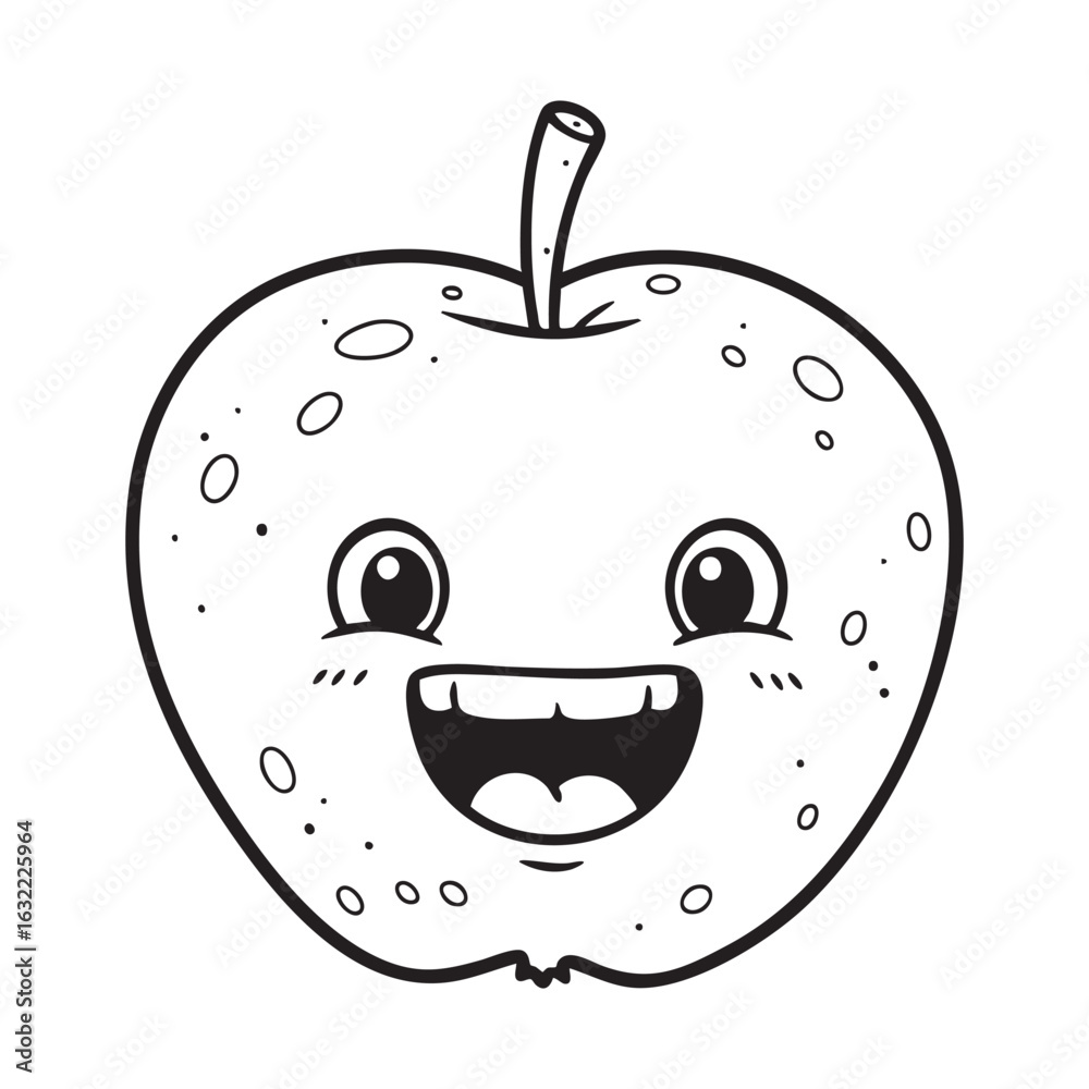 Obraz premium Happy Apple Cartoon Character, Perfect for Children's Books and Educational Materials, Playful Apple with a Big Smile, Ready to Brighten Up Your Designs