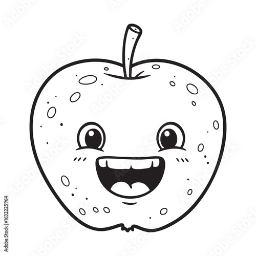 Happy Apple Cartoon Character, Perfect for Children's Books and Educational Materials, Playful Apple with a Big Smile, Ready to Brighten Up Your Designs