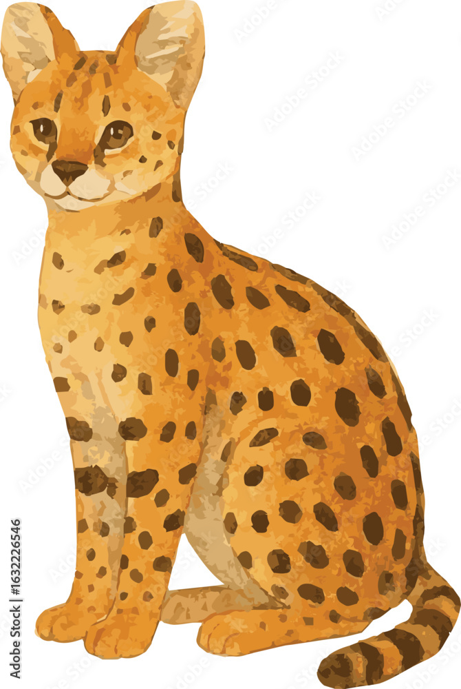Naklejka premium Vector adorable watercolor illustration of a serval cat