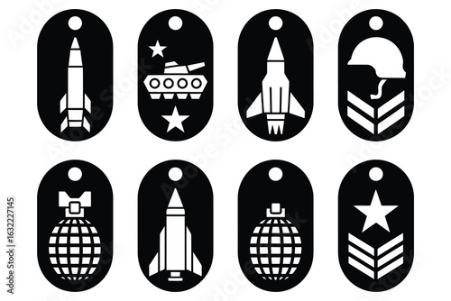 Military insignia icons rocket tank helmet grenade