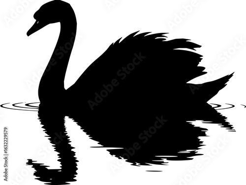 Elegant Swan Silhouette: A sleek, graphic silhouette of a swan graces a calm water, its graceful form and poised posture adding a touch of timeless beauty.
