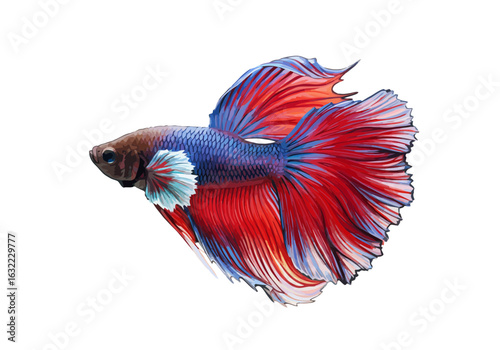 Betta Fish Illustration – Colorful Siamese Fighting Fish Clipart – Red Blue Fins Art – Aquarium Tropical Fish Drawing for Pet Lovers and Decor

