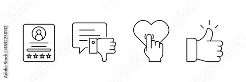 User review and rating feedback icon vector illustration for quality experience evaluation approval dislike like response engagement interaction service.