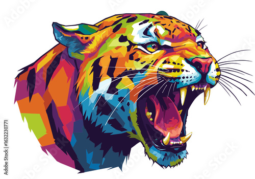 Colorful Roaring Tiger Art – Wild Jungle Cat Illustration – Vibrant Animal Portrait – Bold Wildlife Drawing – Fierce Pop Art Wall Decor Print

