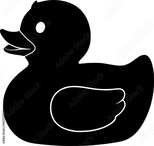 Rubber Duck Silhouette: A sleek silhouette of a rubber duck, a classic symbol of childhood fun and bath time joy, captured against a clean backdrop, evoking nostalgia. 