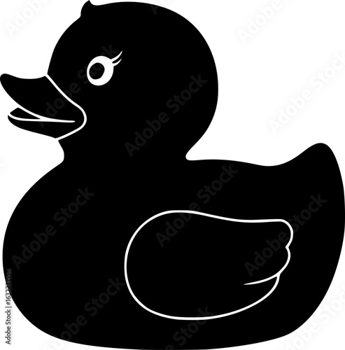 Rubber Duck Silhouette: A sleek silhouette of a rubber duck, a classic symbol of childhood fun and bath time joy, captured against a clean backdrop, evoking nostalgia. 