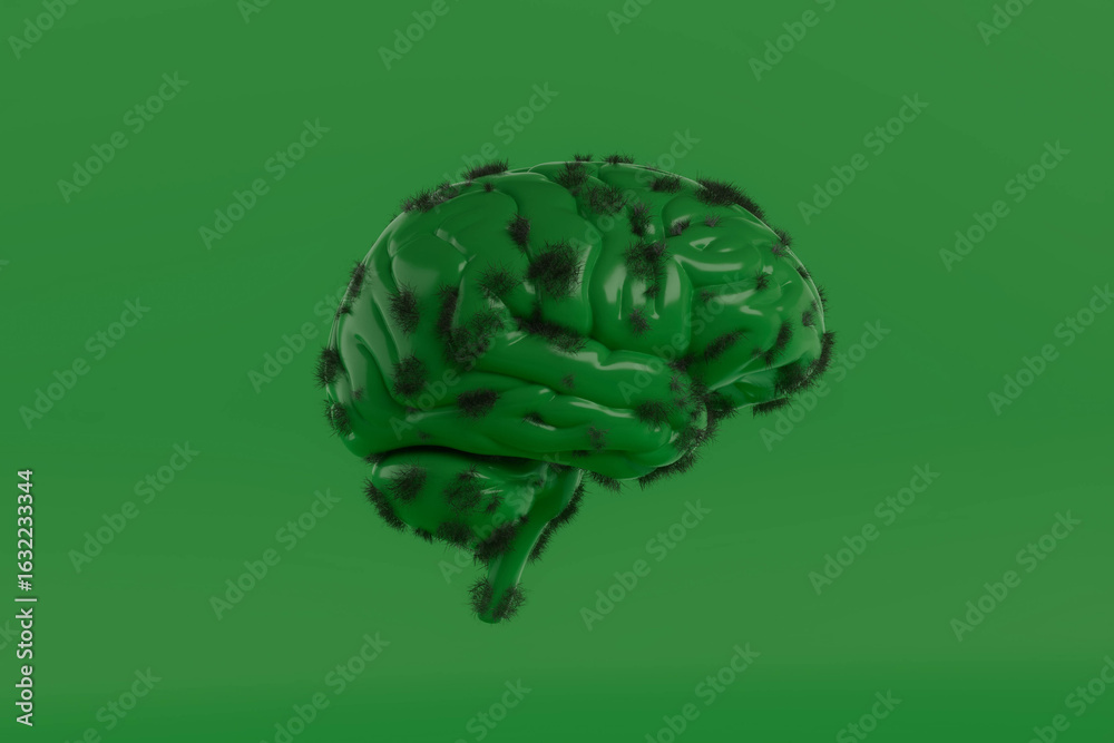 Fototapeta premium Green brain with green grass on it