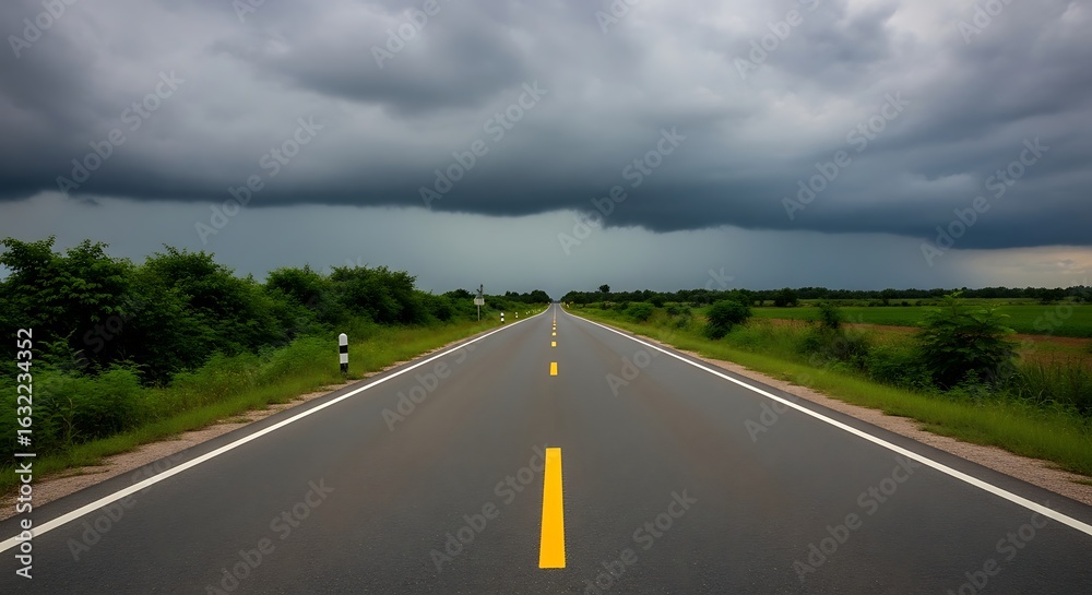 Fototapeta premium Empty road under dramatic stormy skies