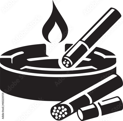 Smoking concept with cigarettes in ashtray and rising smoke
