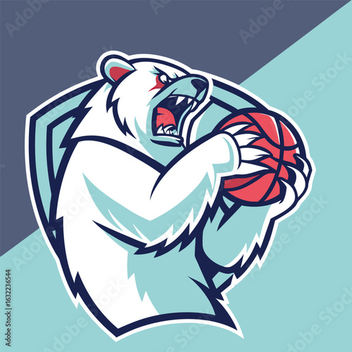 Polar bear fiercely clutching a basketball