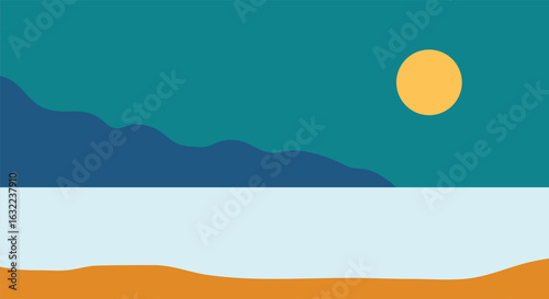 Fotografía Moonlit landscape with a golden slope and teal mountain meeting a vivid blue sea