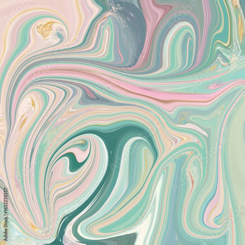 Soft pastel fluid art swirl with pink, teal, and cream tones creating a dreamy abstract background for design, print, or digital art projects. Fluid, abstract, pastel, swirl, dreamy