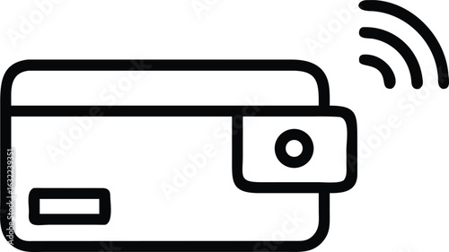 Vector art of contactless payment wallet with wireless signal icon, isolated on white background