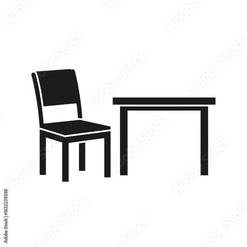 Vector art of black chair and table isolated on white background