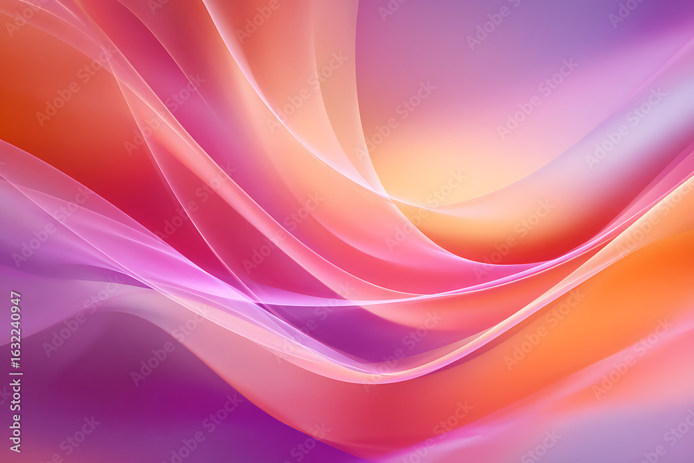 Naklejka premium Vibrant flowing waves of soft pink and orange light create a dynamic, ethereal abstract background perfect for modern design.